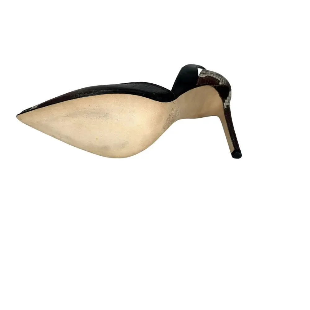 Alejandro Ingelmo Leather Snake Skin Pointed Pumps Heels Brown Size 38
